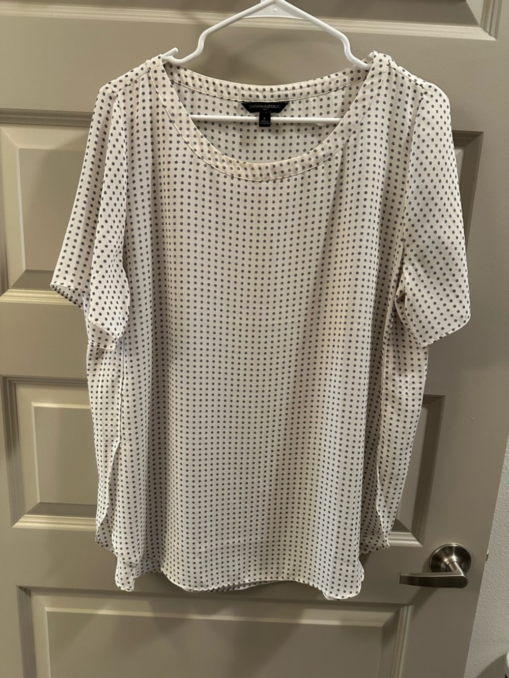 Banana Republic White Blouse with Navy Dot Print